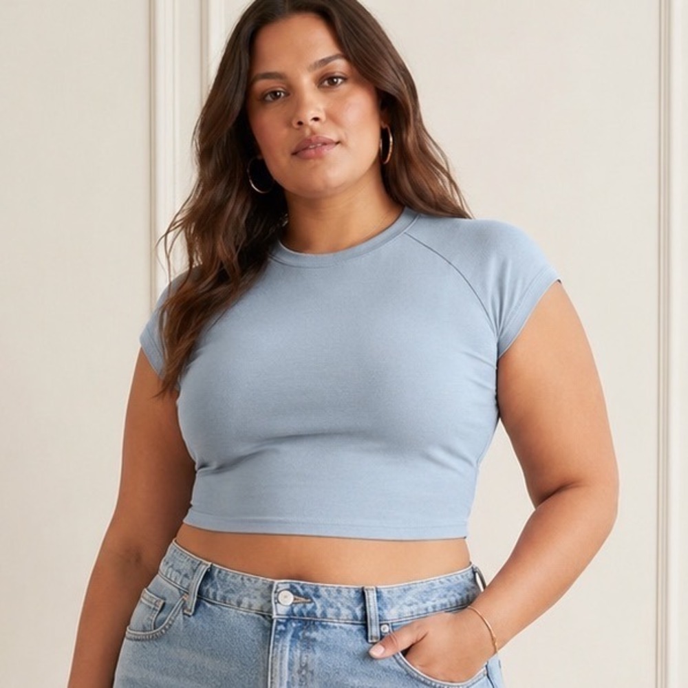 New Vintage Cropped Raglan T-Shirt Denim 4X
